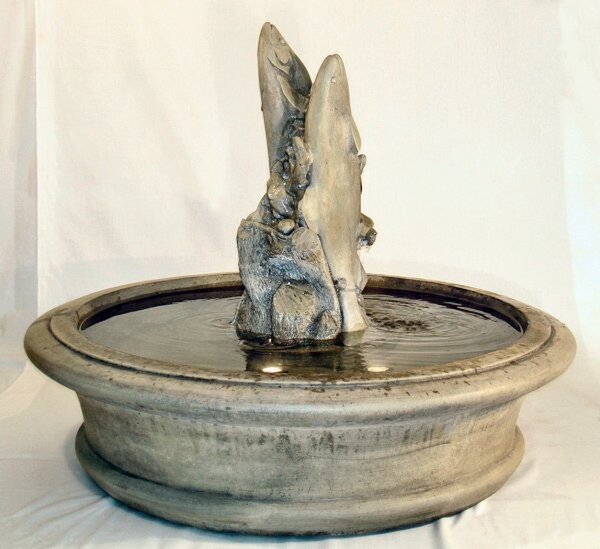 Cement fish fountain Fairfield piped With Fish Motif in Cast Stone